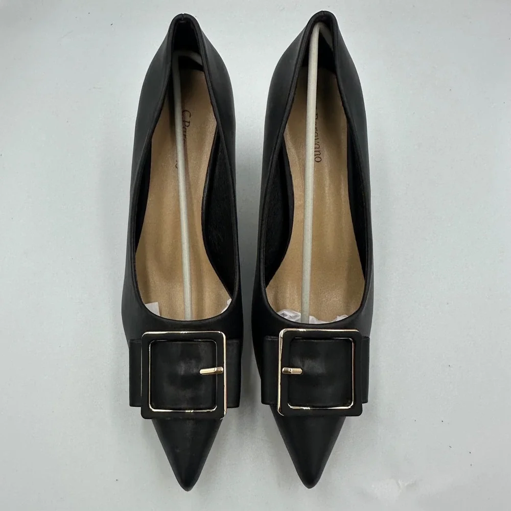 C.Paravano Pointed Toe Pumps Women 42 / 11.5 Black NIB Buckle Pump Heel‎ Chic